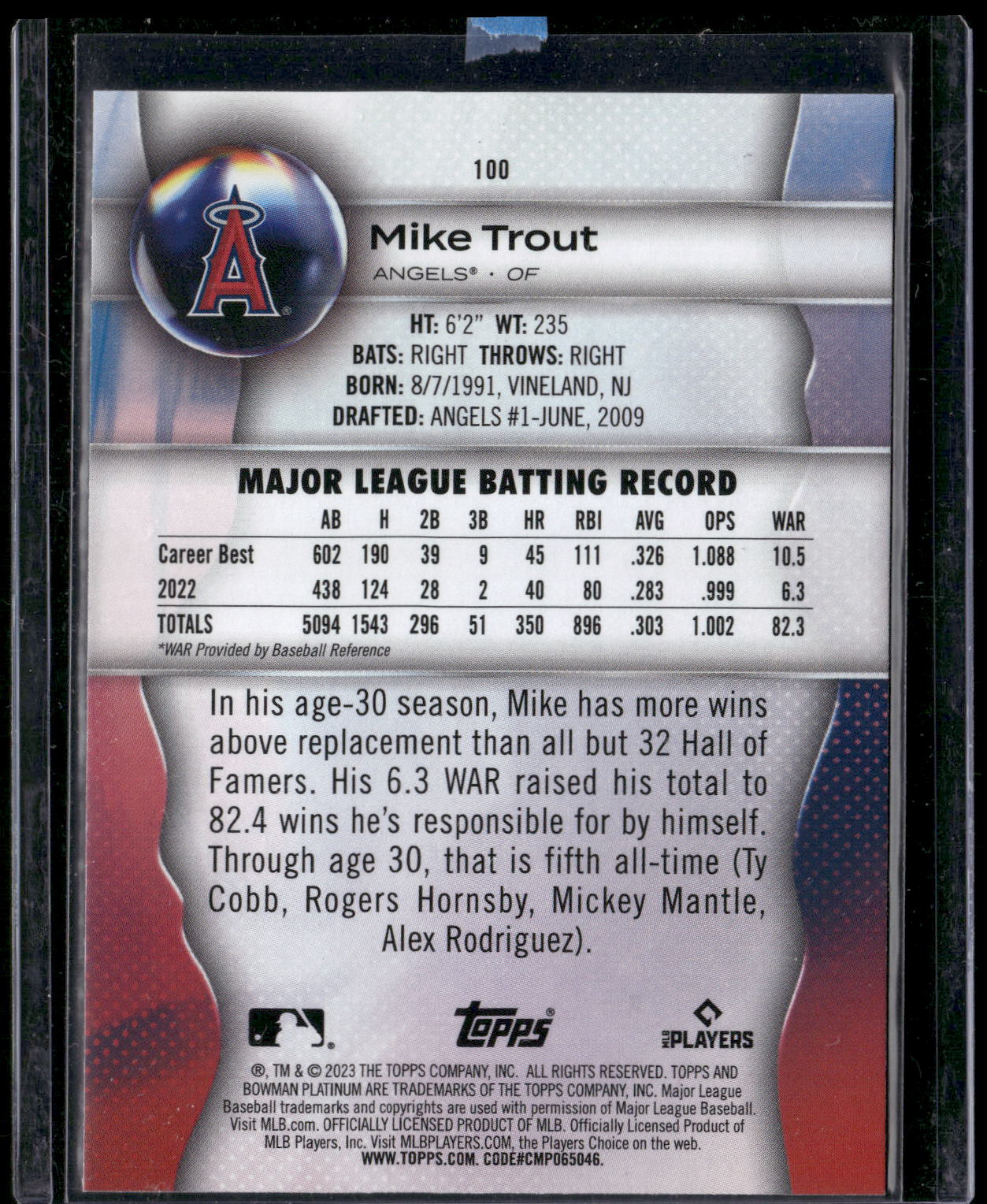 2023 Bowman Platinum #100 Mike Trout