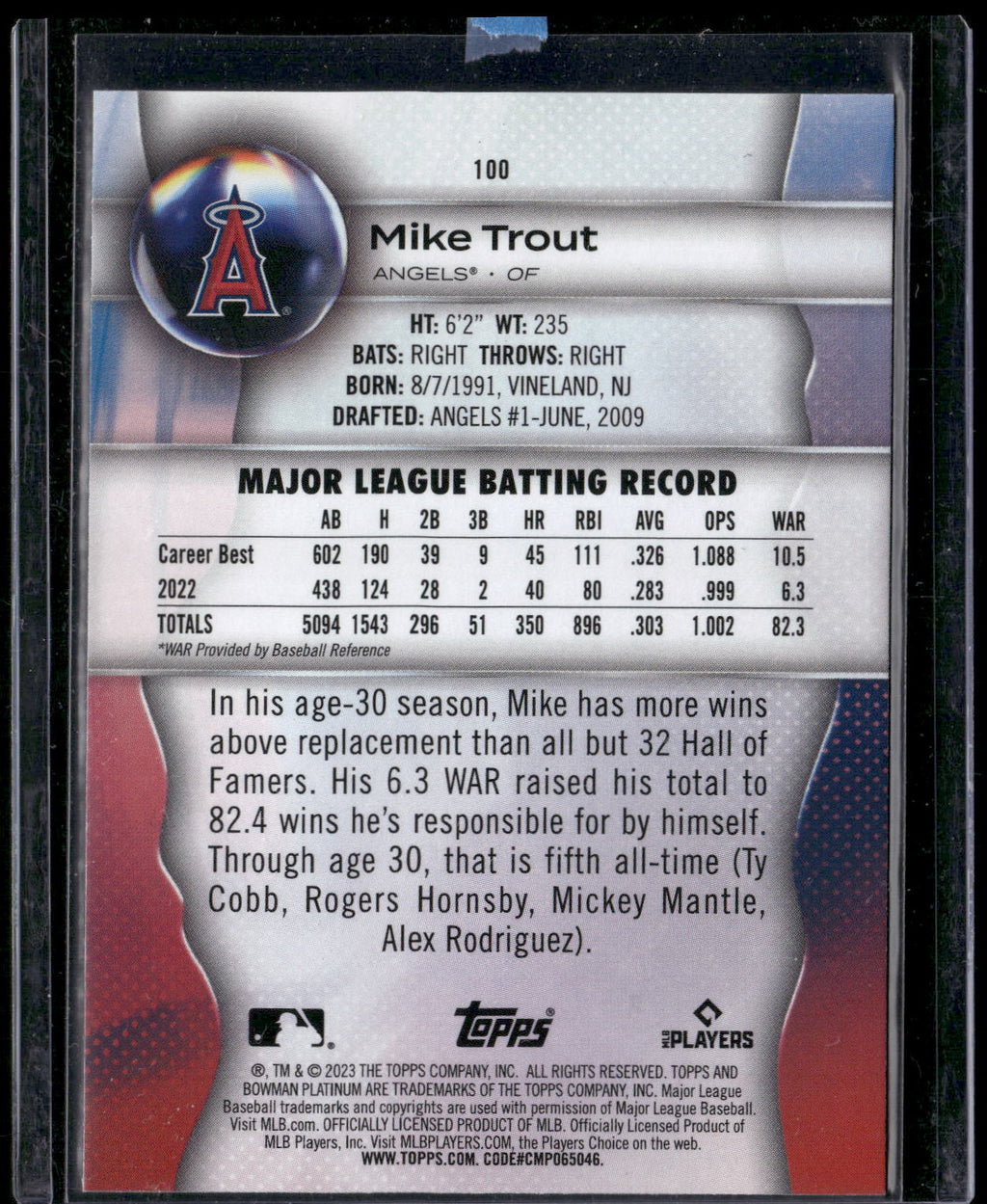2023 Bowman Platinum #100 Mike Trout