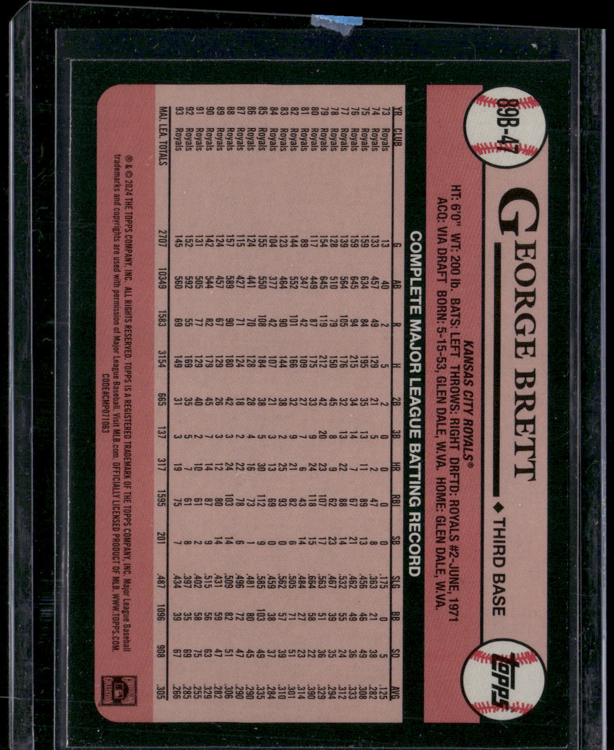 2024 Topps #89B-47 George Brett 1989 Topps Baseball 35th Anniversary
