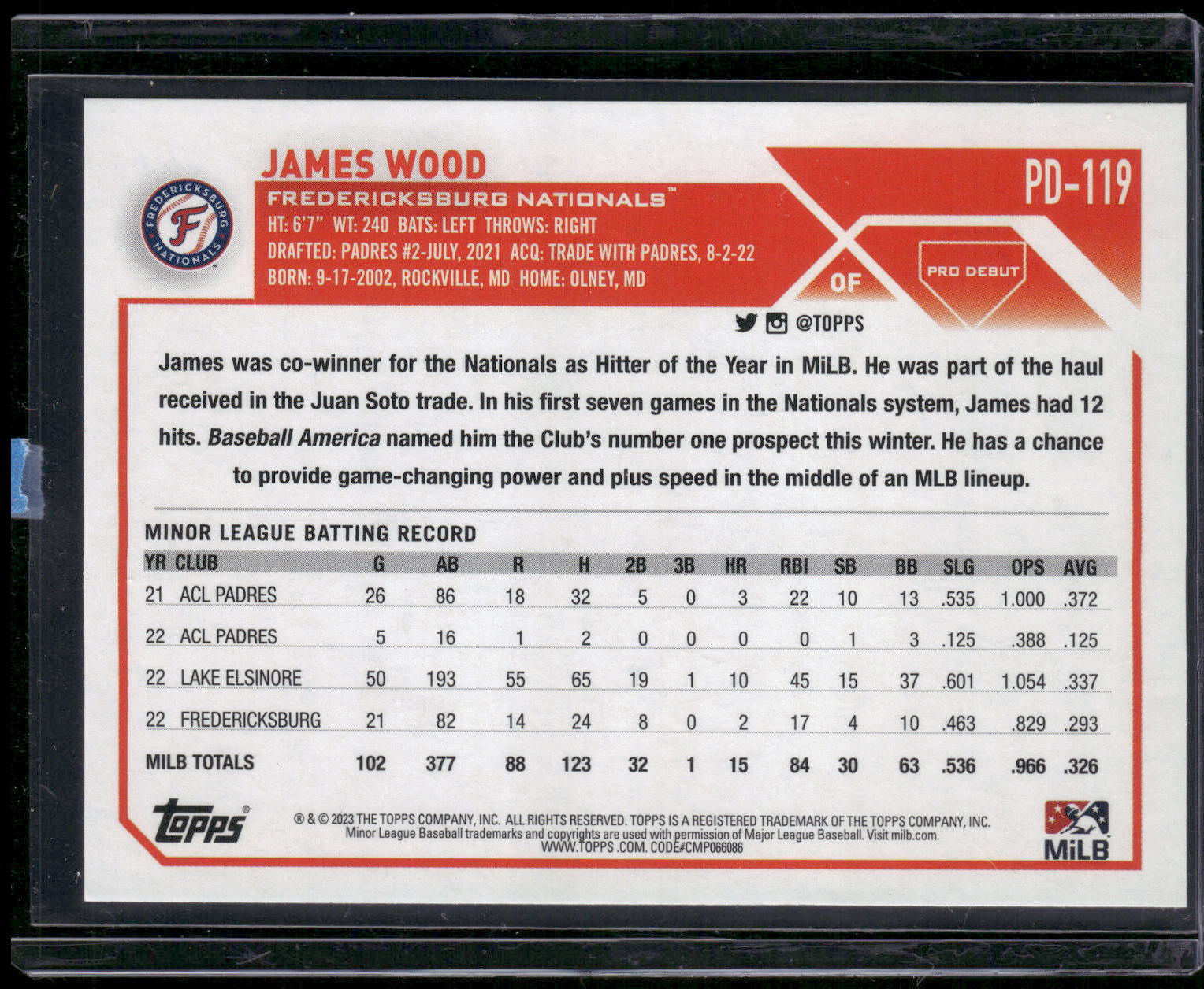 2023 Topps Pro Debut #PD-119 James Wood