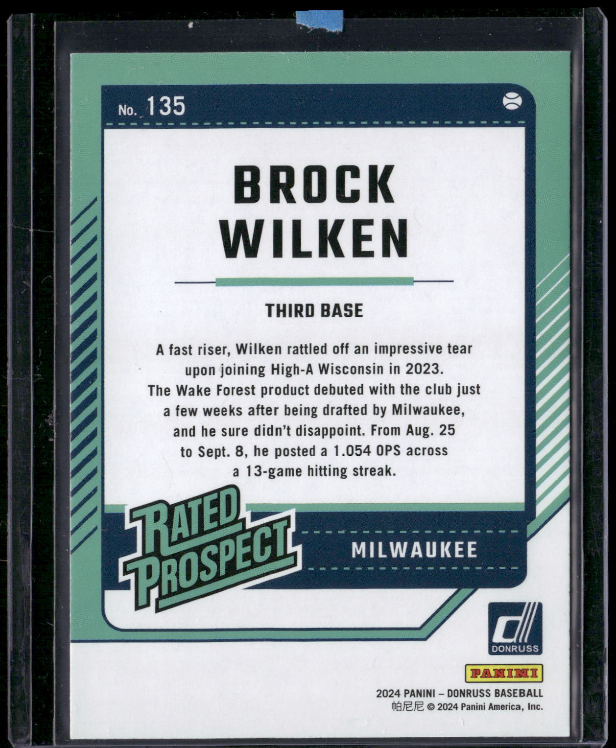 2024 Donruss #135 Brock Wilken Red and Blue