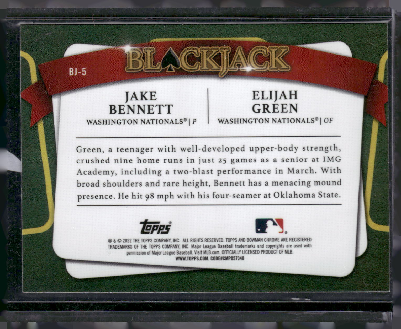 2022 Bowman Draft #BJ-5 Elijah Green / Jake Bennett Blackjack