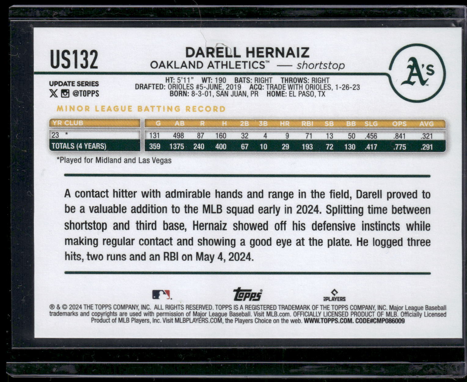 2024 Topps Update #US132 Darell Hernaiz Yellow