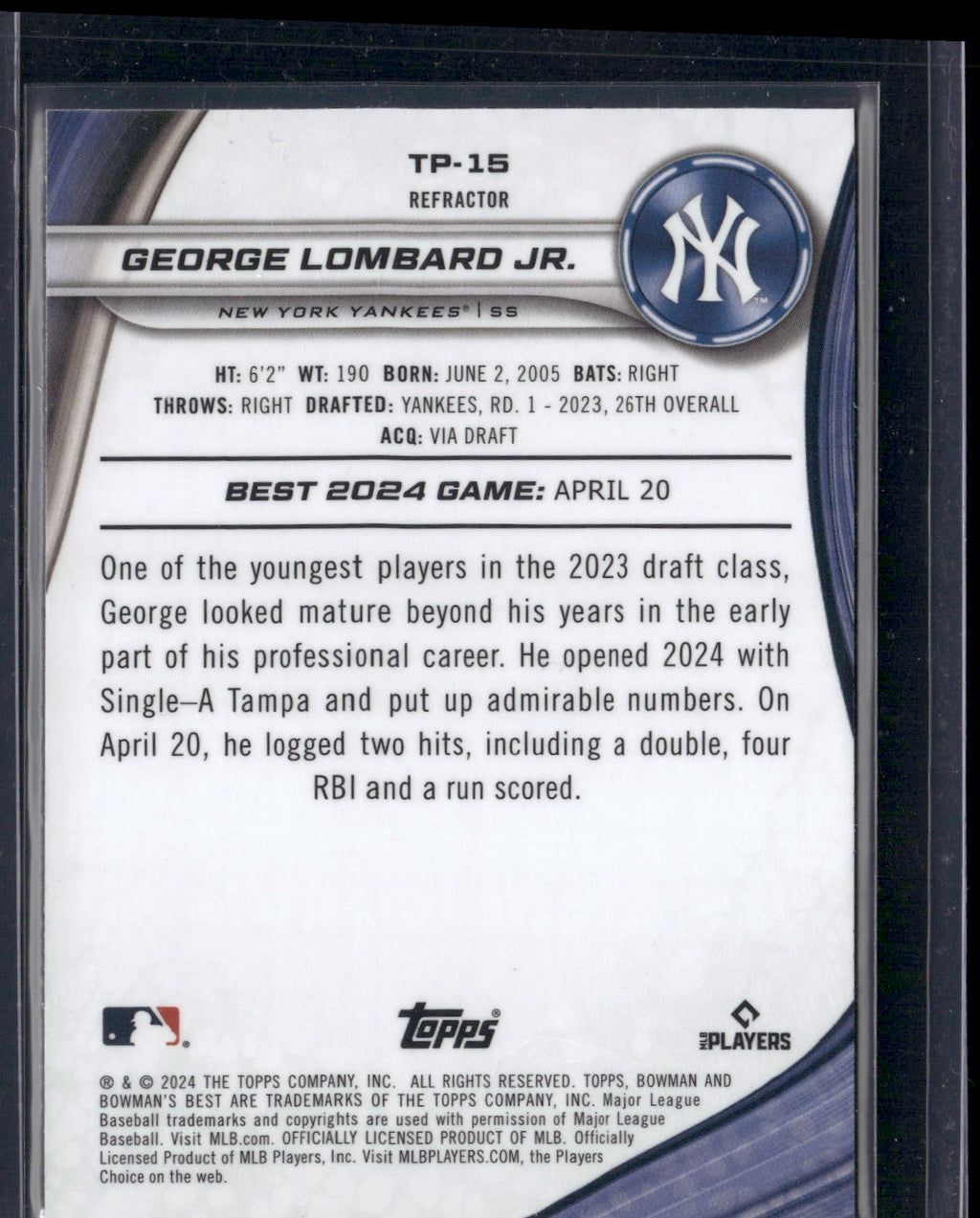 2024 Bowman's Best #TP-15 George Lombard Jr. Prospects Wave Refractors