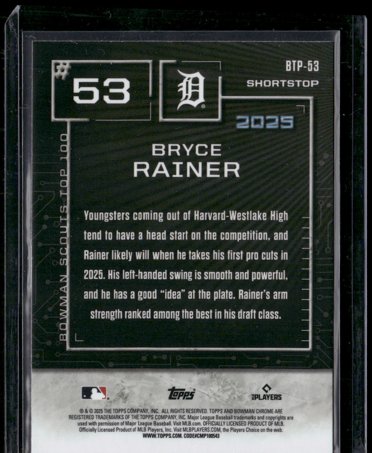 2025 Bowman #BTP-53 Bryce Rainer Bowman Scouts Top 100
