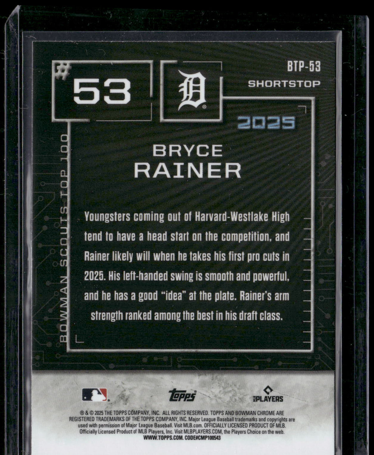 2025 Bowman #BTP-53 Bryce Rainer Bowman Scouts Top 100
