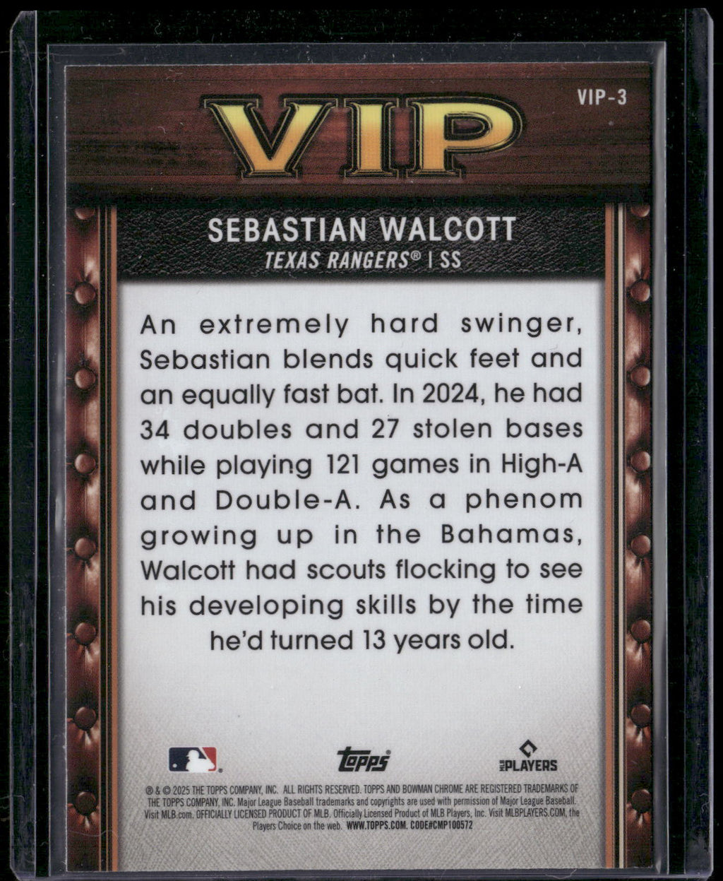 2025 Bowman #VIP-3 Sebastian Walcott Very Important Prospects