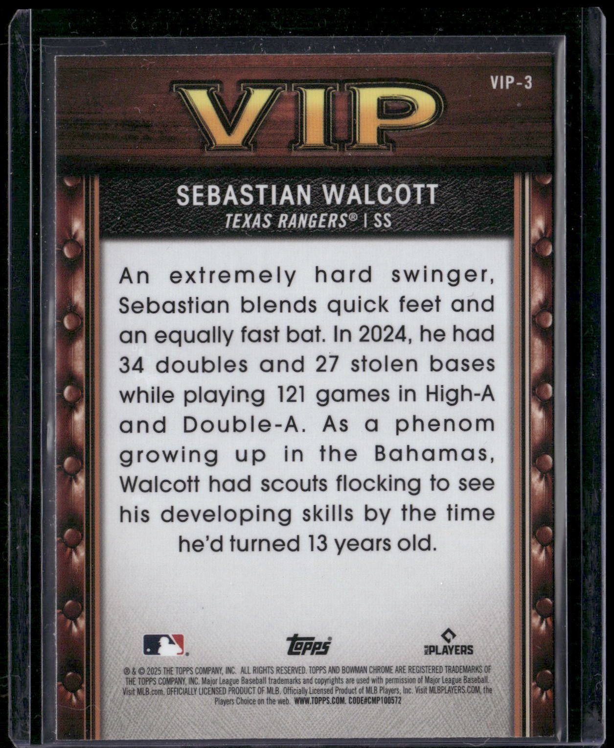 2025 Bowman #VIP-3 Sebastian Walcott Very Important Prospects