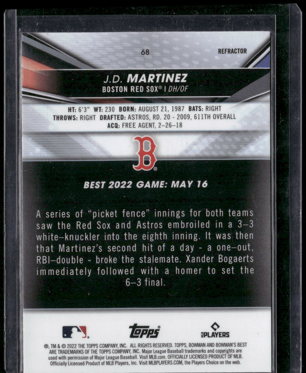 2022 Bowman's Best #68 J.D. Martinez Refractor