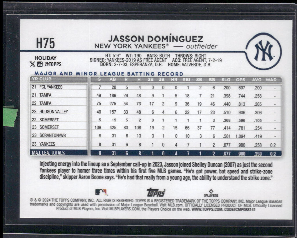 2024 Topps Holiday #H75 Jasson Domínguez