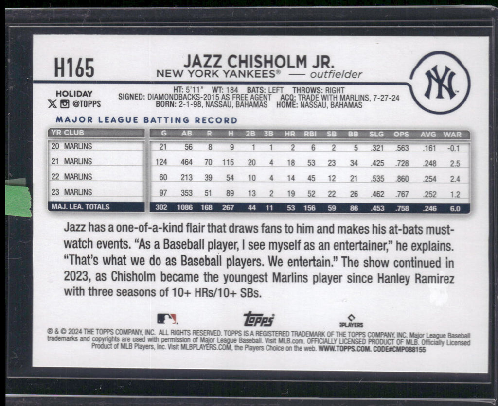2024 Topps Holiday #H165b Jazz Chisholm Jr.