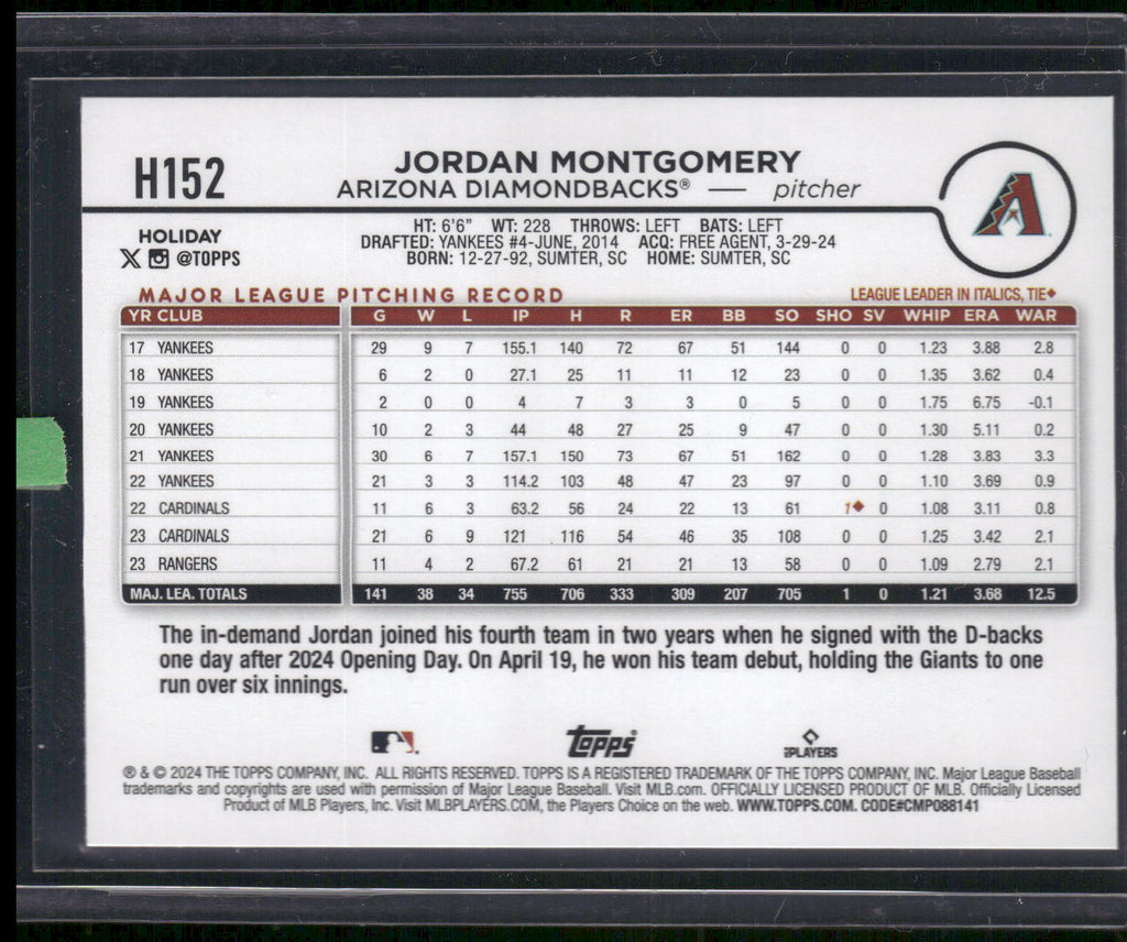 2024 Topps Holiday #H152 Jordan Montgomery Holiday Tree