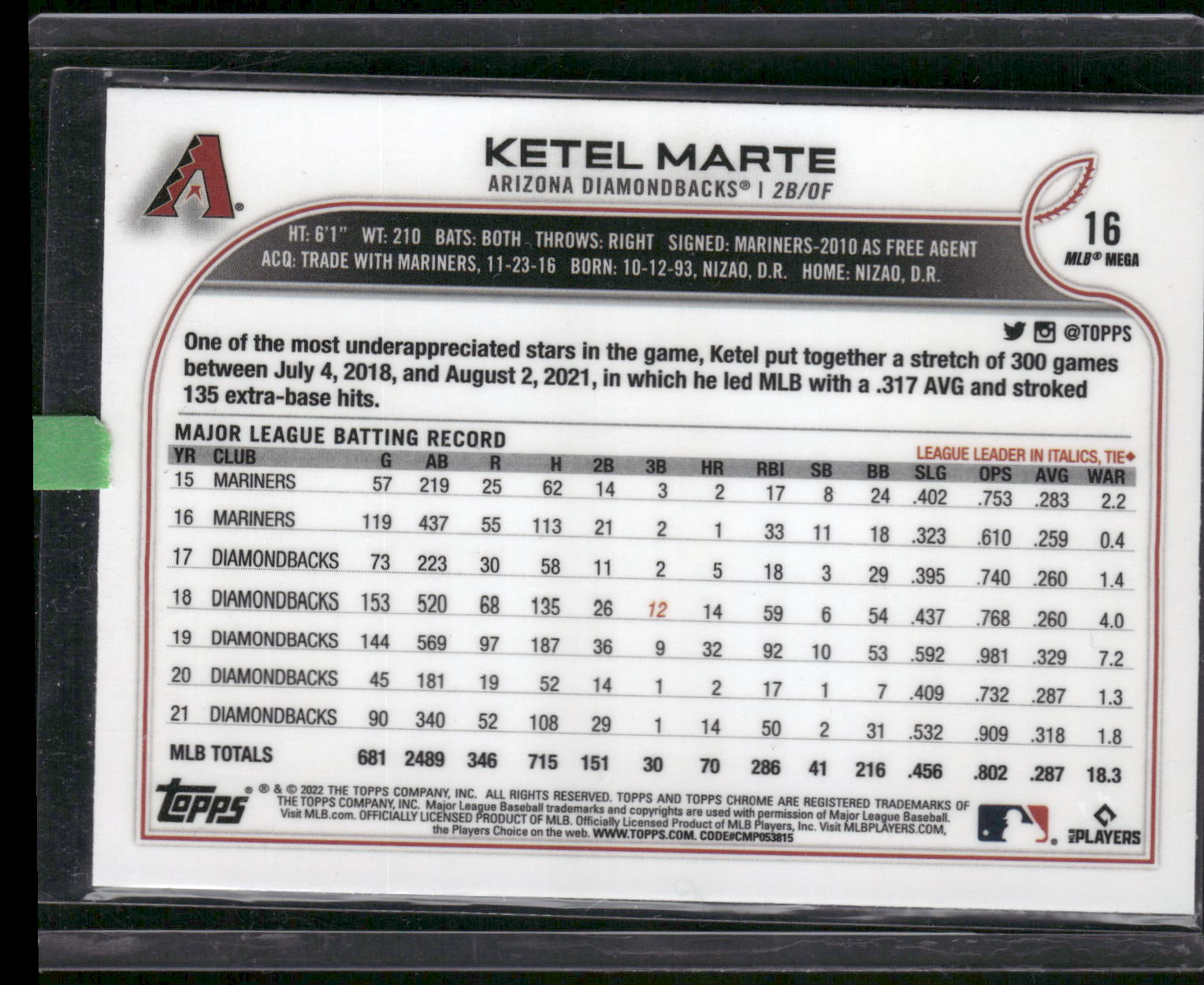 2022 Topps Chrome Logofractor Edition #16 Ketel Marte