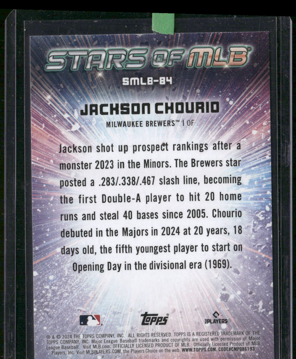 2024 Topps Update #SMLB-84 Jackson Chourio Stars of MLB