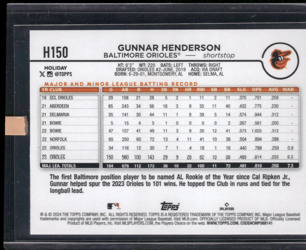 2024 Topps Holiday #H150b Gunnar Henderson