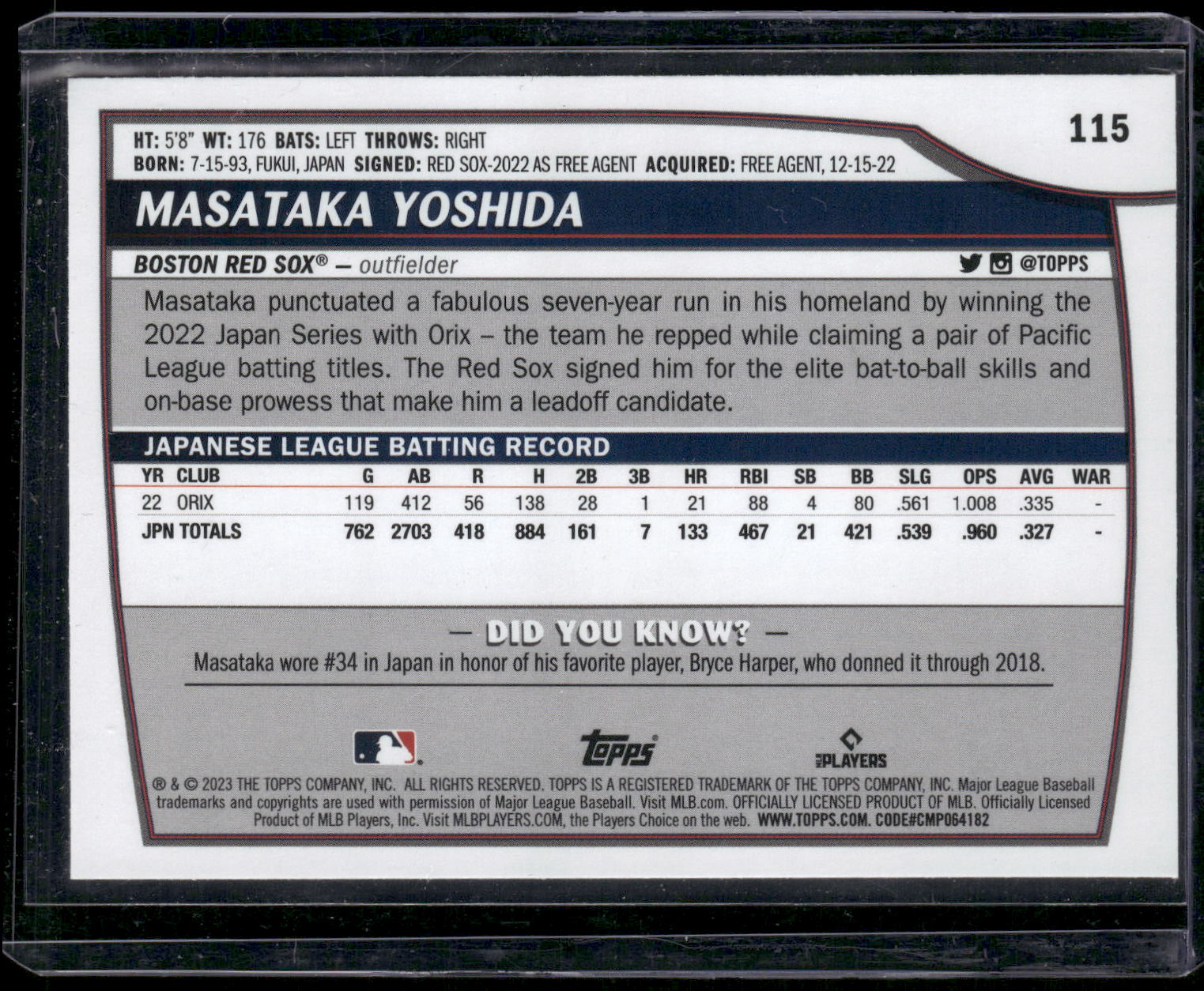 2023 Topps Big League #115 Masataka Yoshida