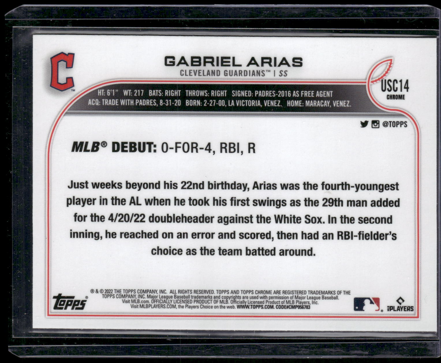 2022 Topps Chrome Update #USC14 Gabriel Arias
