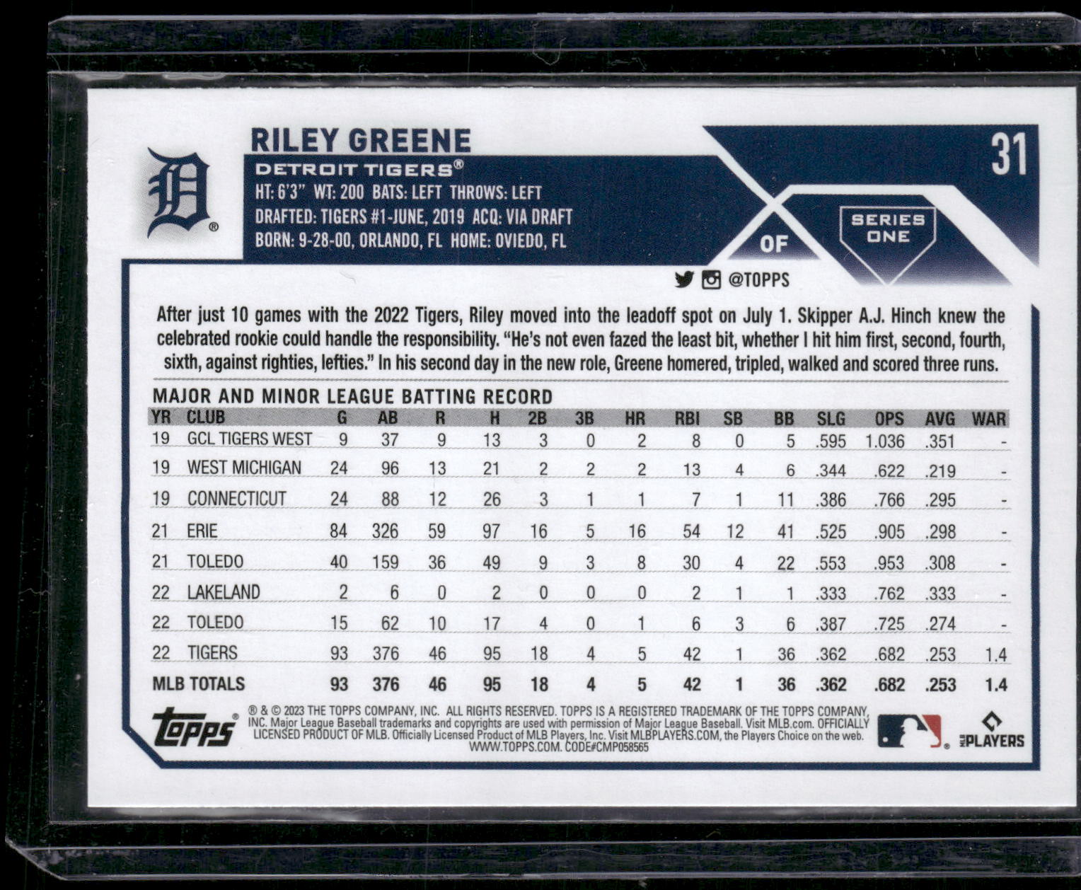2023 Topps #31 Riley Greene
