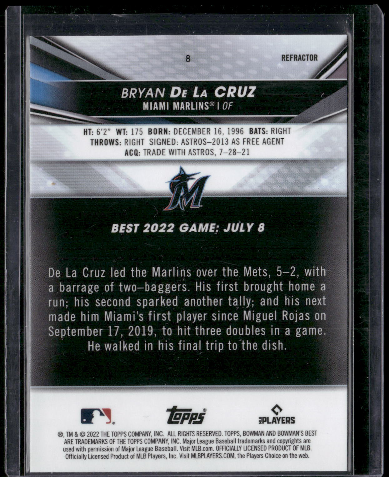 2022 Bowman's Best #8 Bryan De La Cruz Refractor