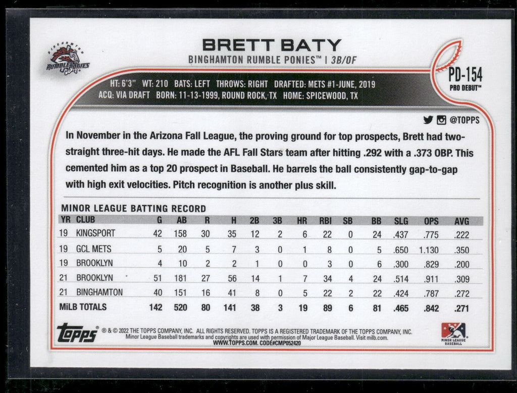 2022 Topps Pro Debut #PD-154 Brett Baty