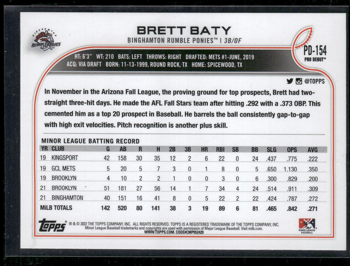 2022 Topps Pro Debut #PD-154 Brett Baty