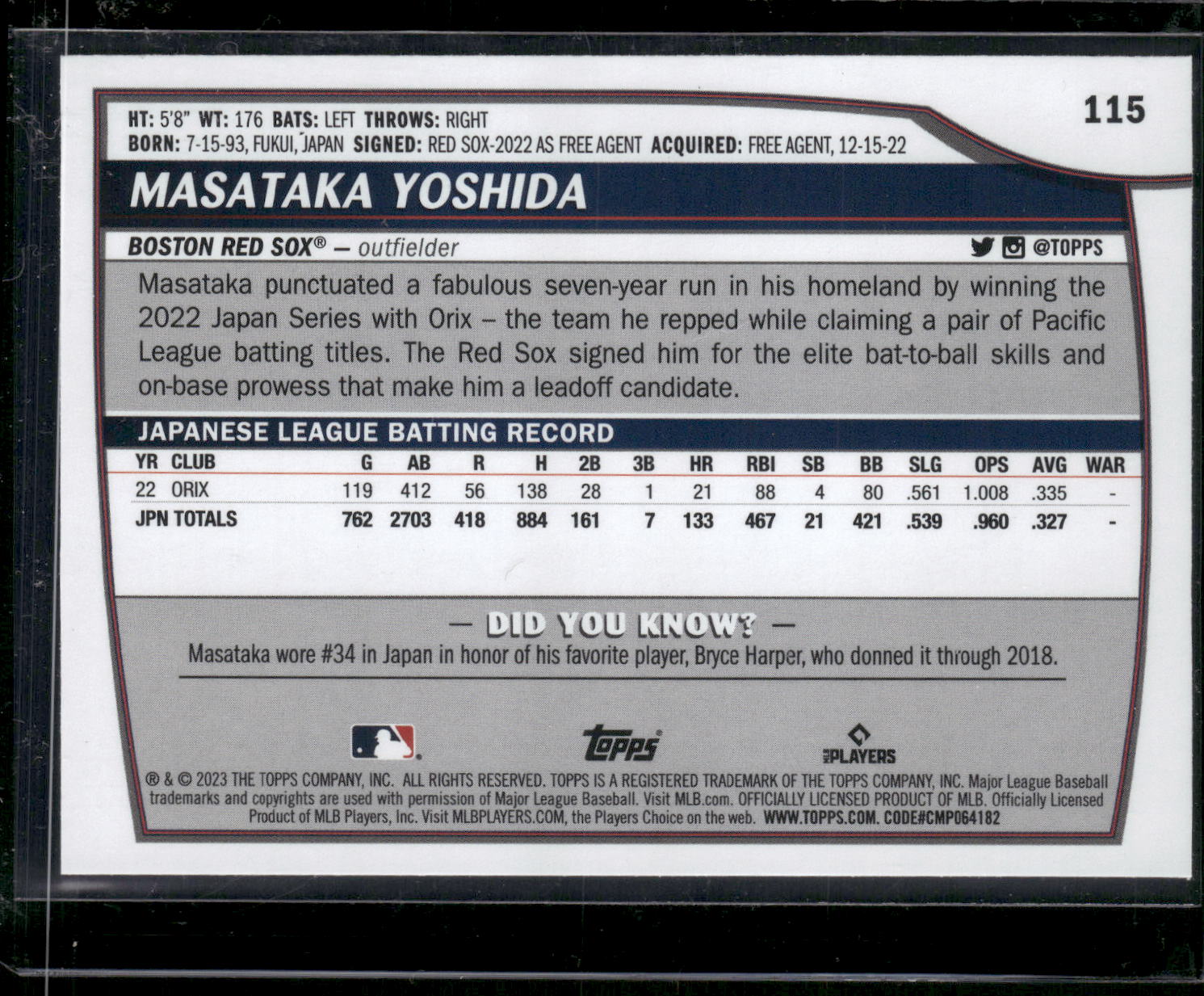 2023 Topps Big League #115 Masataka Yoshida