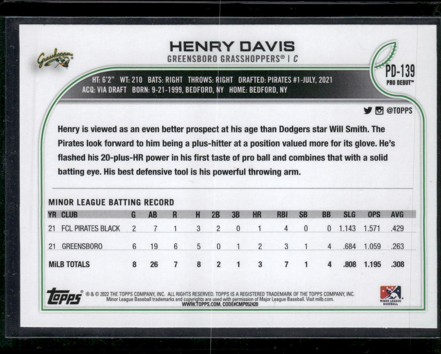 2022 Topps Pro Debut #PD-139 Henry Davis