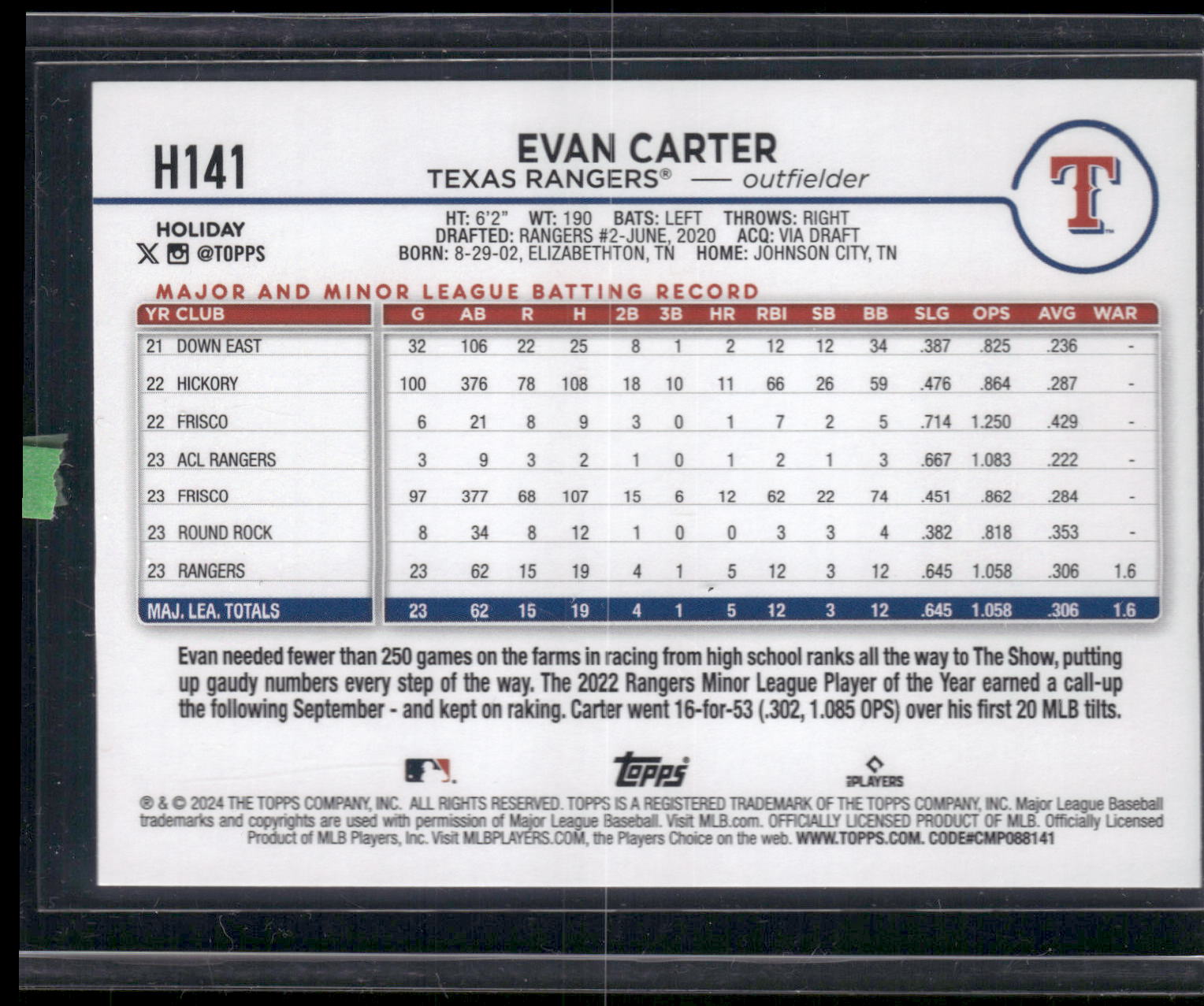 2024 Topps Holiday #H141 Evan Carter