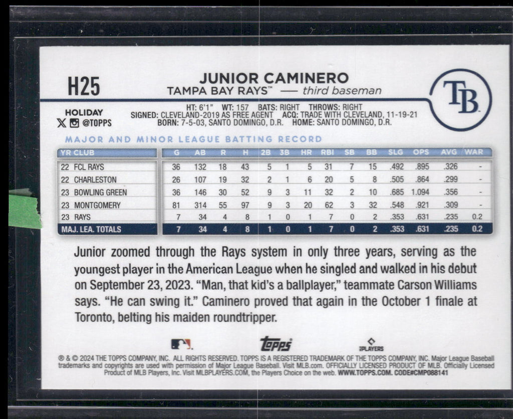 2024 Topps Holiday #H25 Junior Caminero