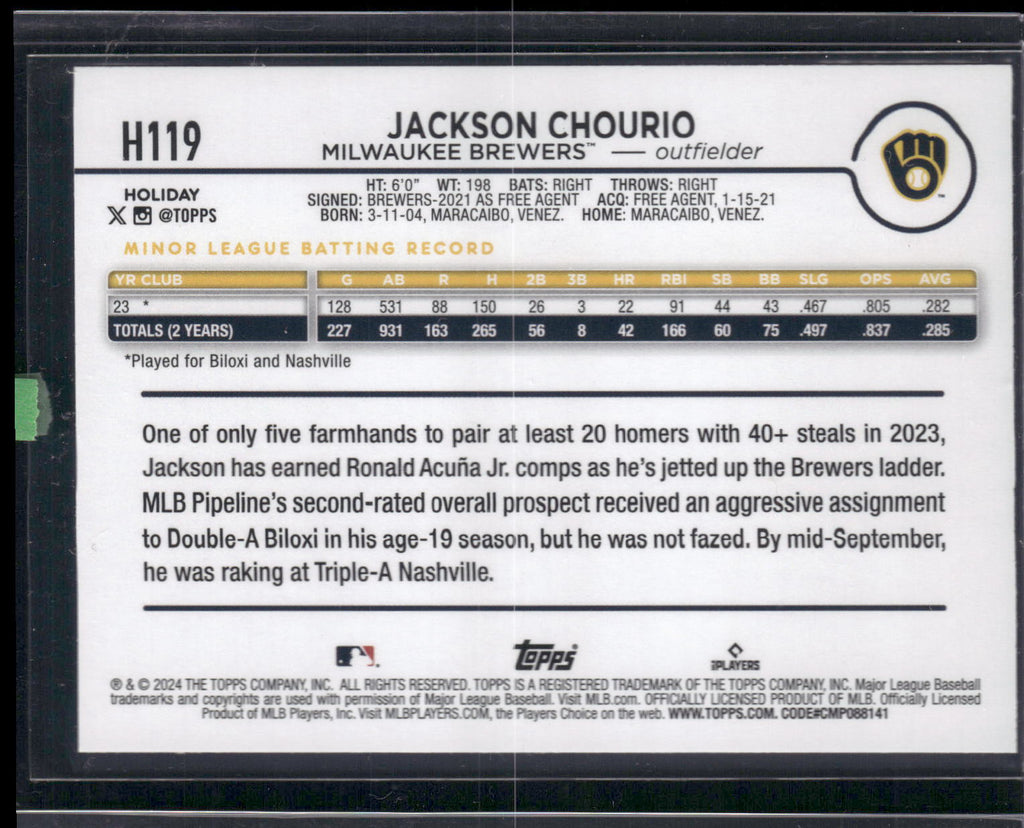 2024 Topps Holiday #H119b Jackson Chourio