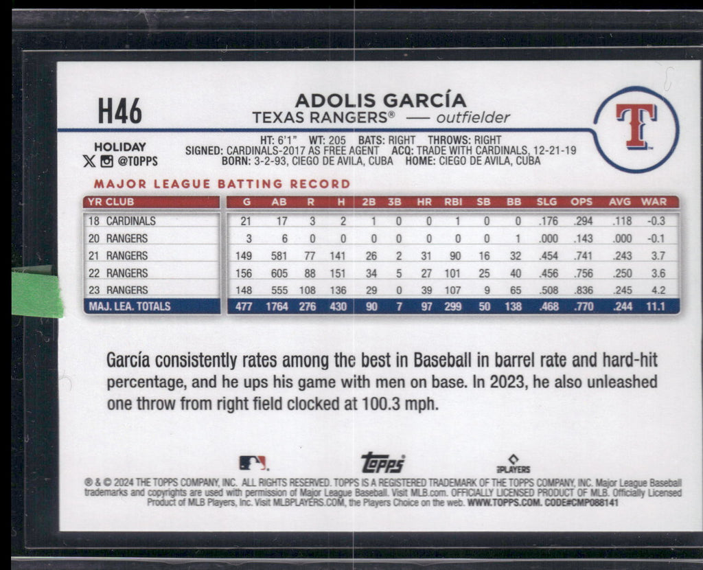 2024 Topps Holiday #H46 Adolis García Silver Glitter