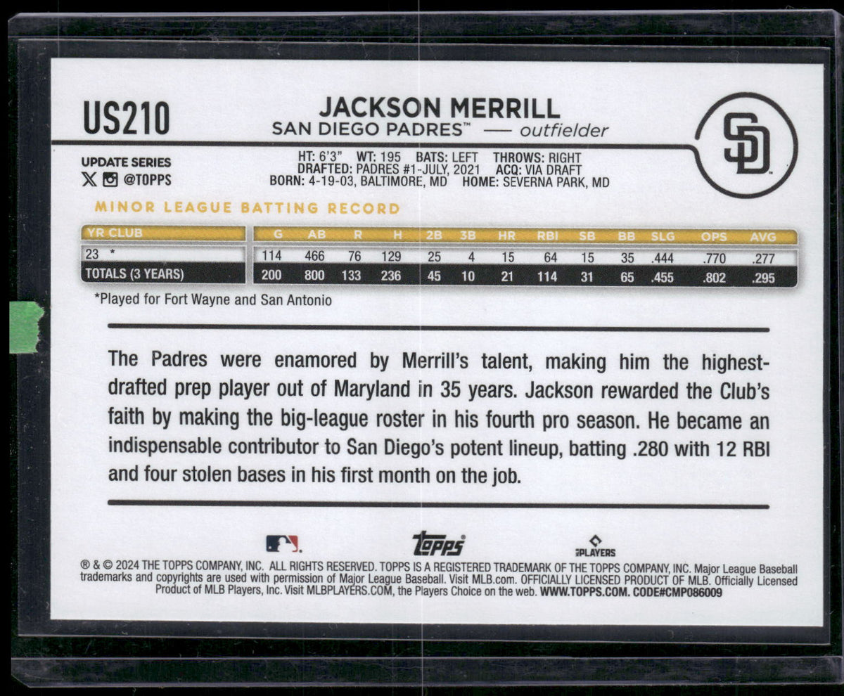 2024 Topps Update #US210 Jackson Merrill