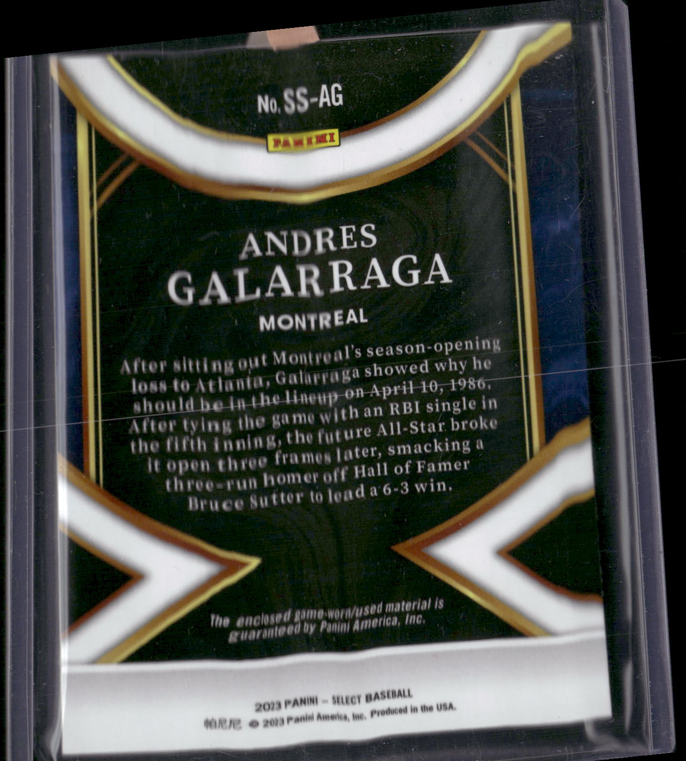 2023 Panini Select #SS-AG Andres Galarraga Select Swatches