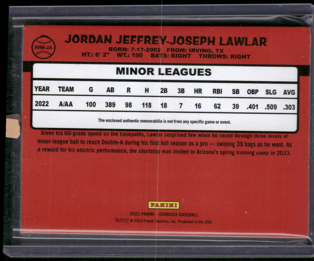 2023 Donruss #90M-JA Jordan Lawlar Retro 1990 Materials Red #/99