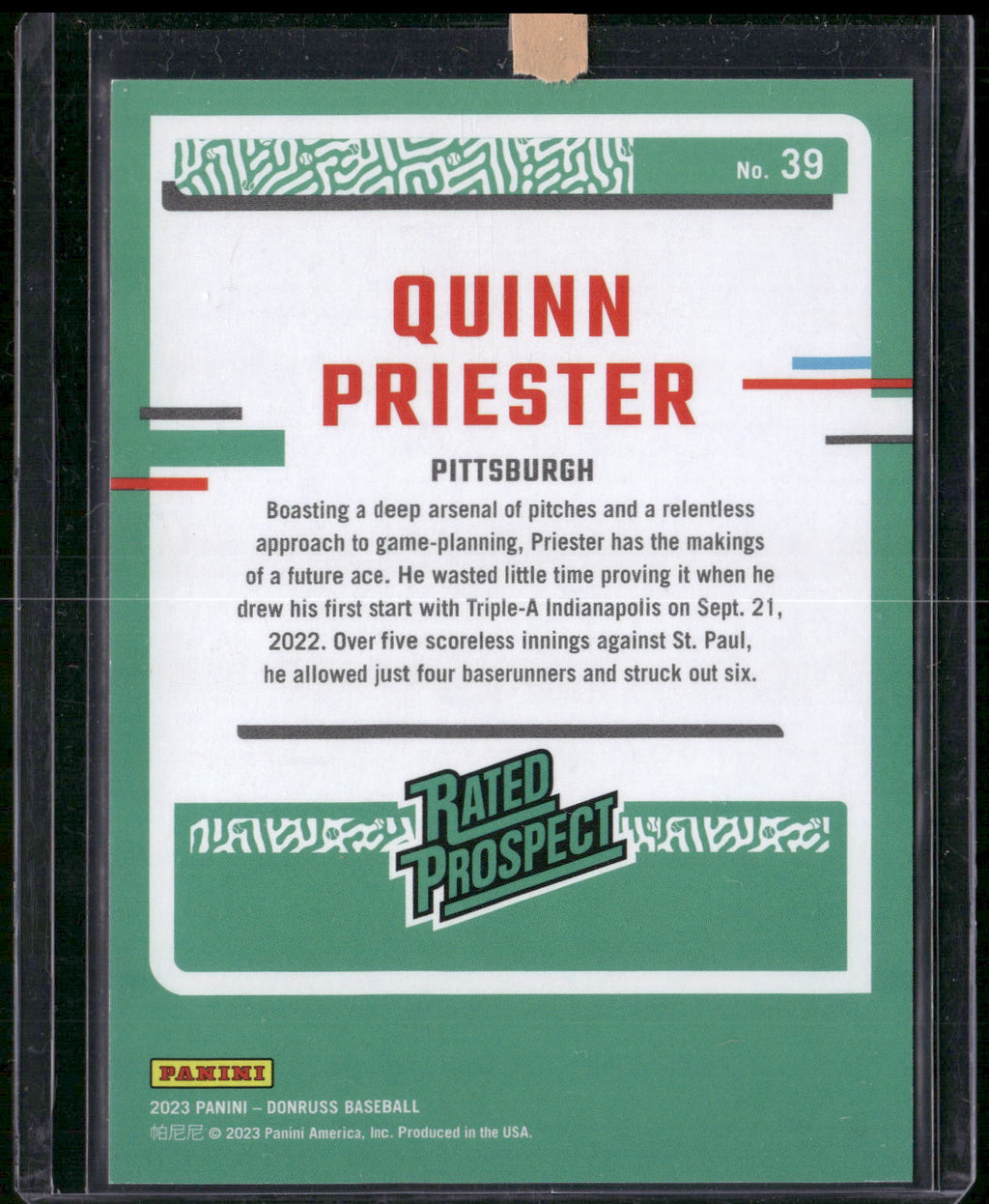 2023 Donruss #39 Quinn Priester Career Stat Line #/25
