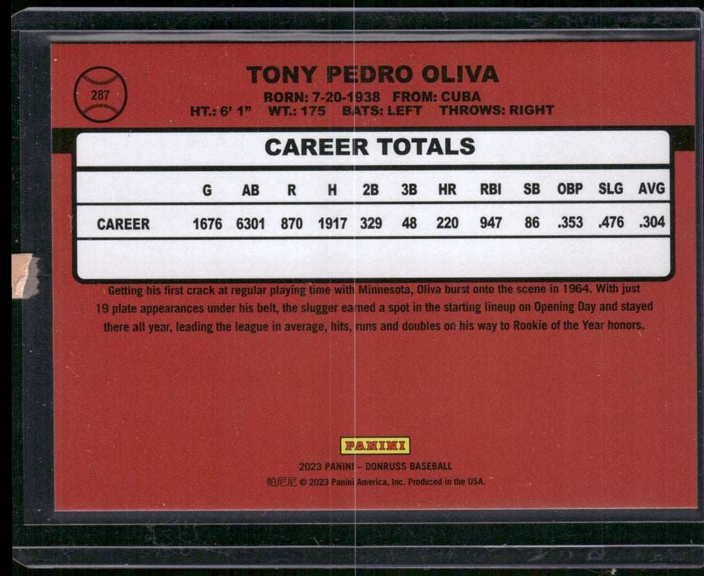 2023 Donruss #287 Tony Oliva Career Stat Line #/107