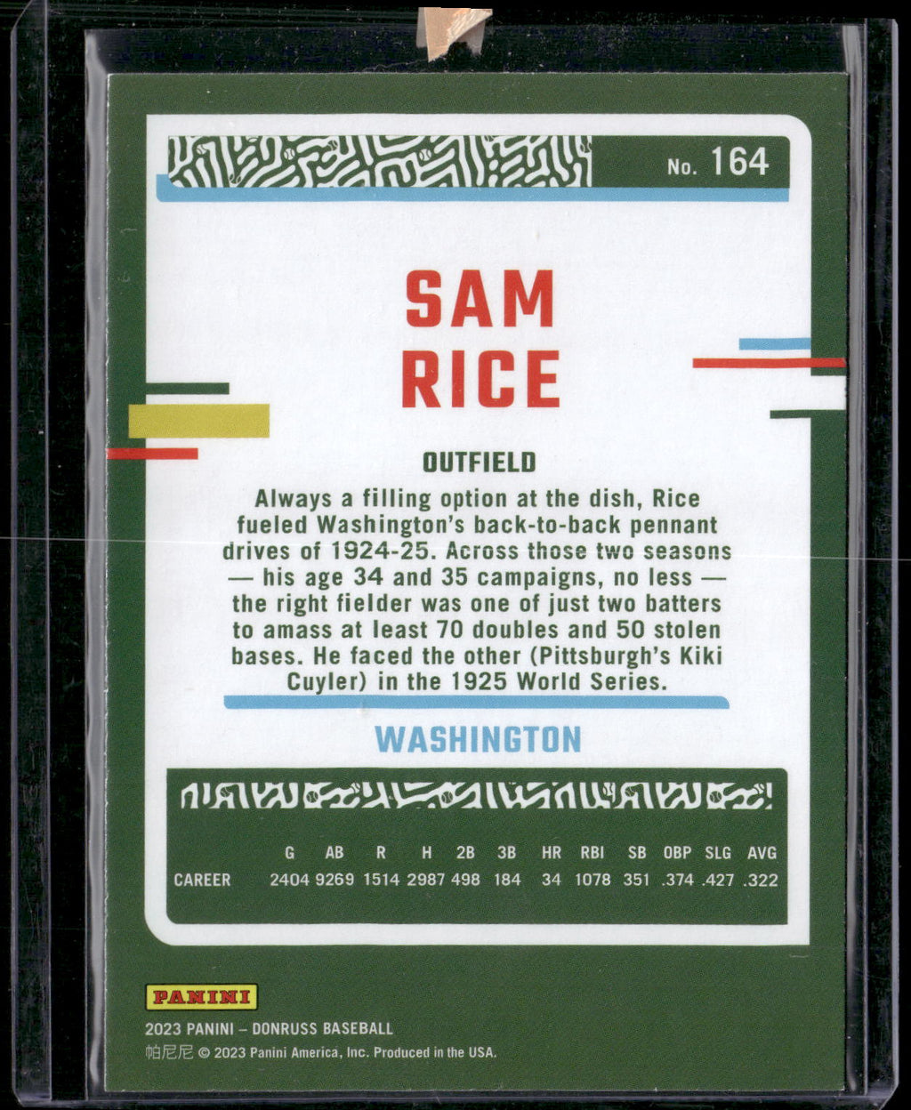 2023 Donruss #164 Sam Rice Liberty