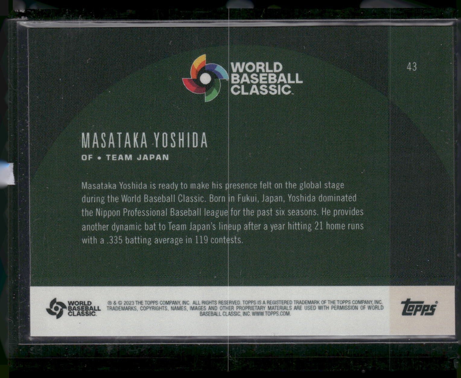 2023 Topps World Baseball Classic Global Stars #43 Masataka Yoshida