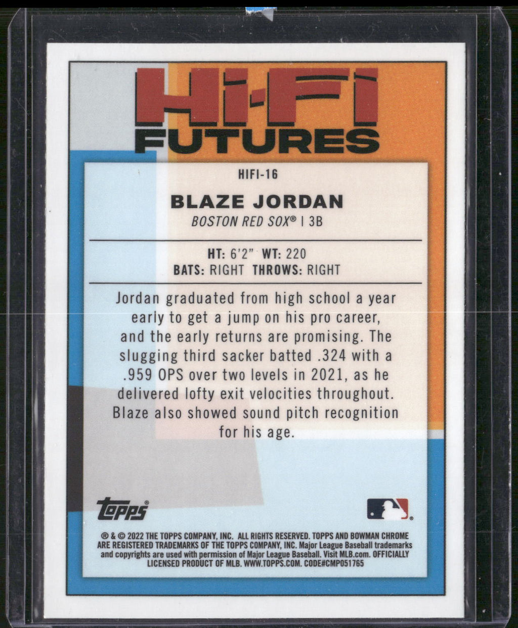 2022 Bowman #HIFI-16 Blaze Jordan Hi-Fi Futures