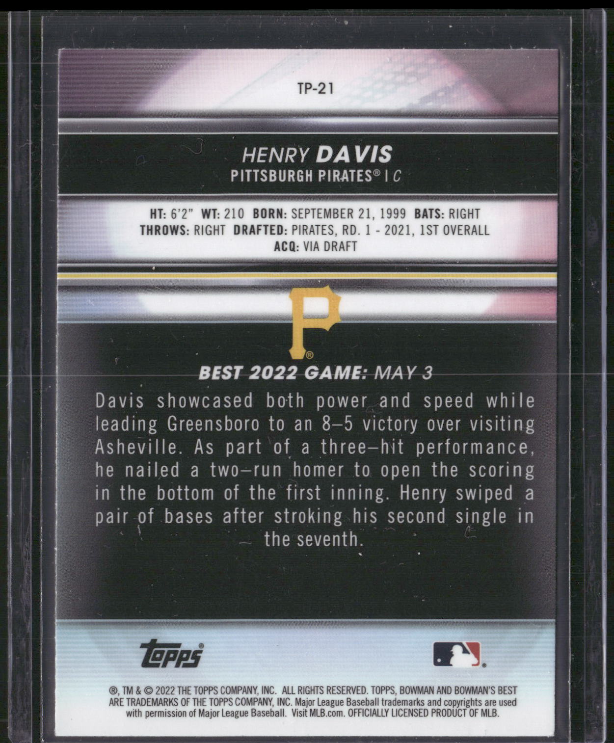 2022 Bowman's Best #TP-21 Henry Davis Top Prospects Refractor