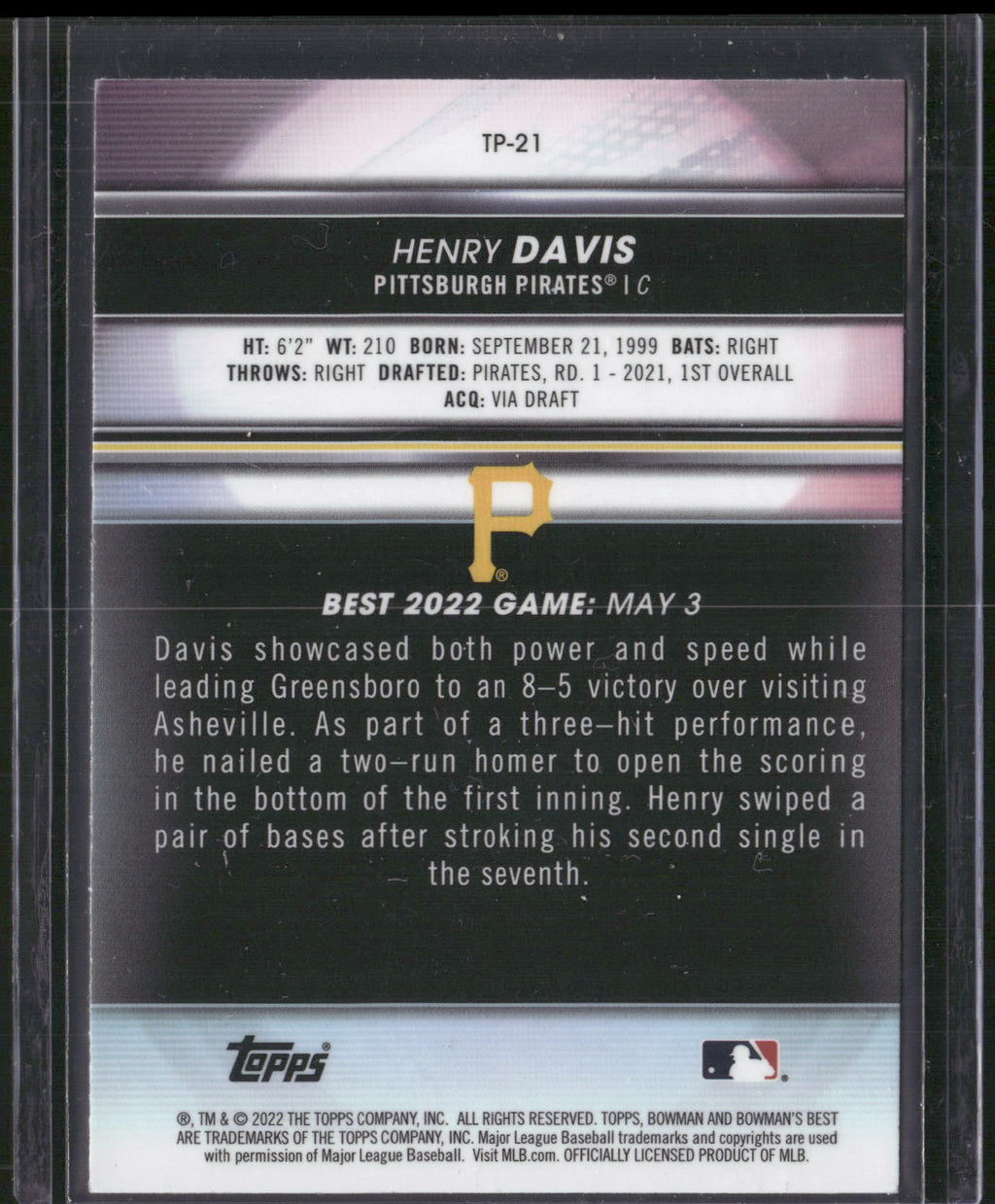 2022 Bowman's Best #TP-21 Henry Davis Top Prospects Refractor