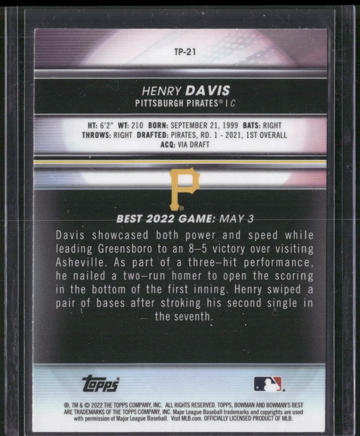 2022 Bowman's Best #TP-21 Henry Davis Top Prospects Refractor