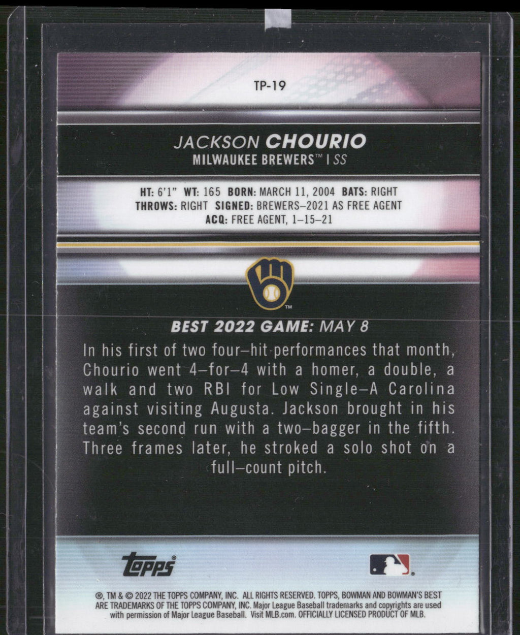 2022 Bowman's Best #TP-19 Jackson Chourio Top Prospects