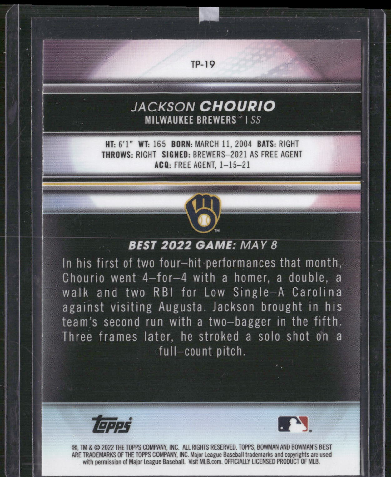 2022 Bowman's Best #TP-19 Jackson Chourio Top Prospects