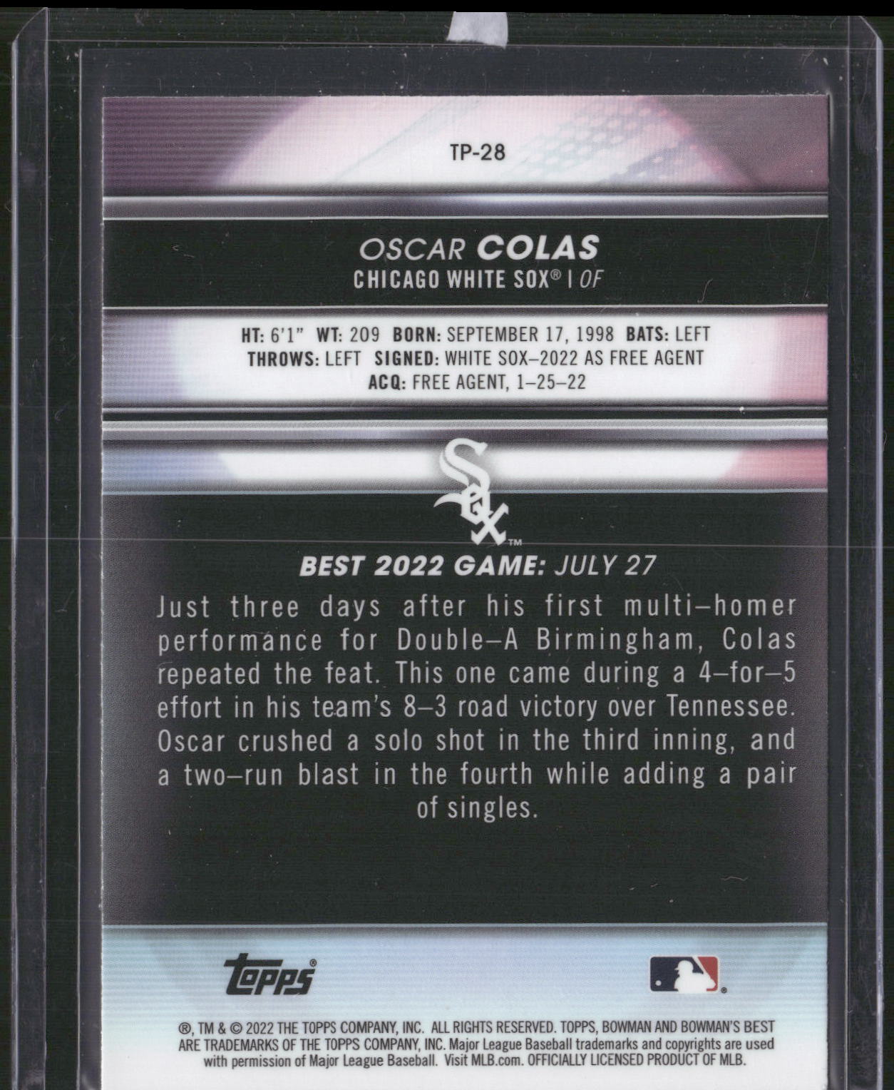 2022 Bowman's Best #TP-28 Oscar Colas Top Prospects Refractor