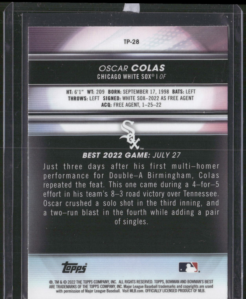 2022 Bowman's Best #TP-28 Oscar Colas Top Prospects Refractor