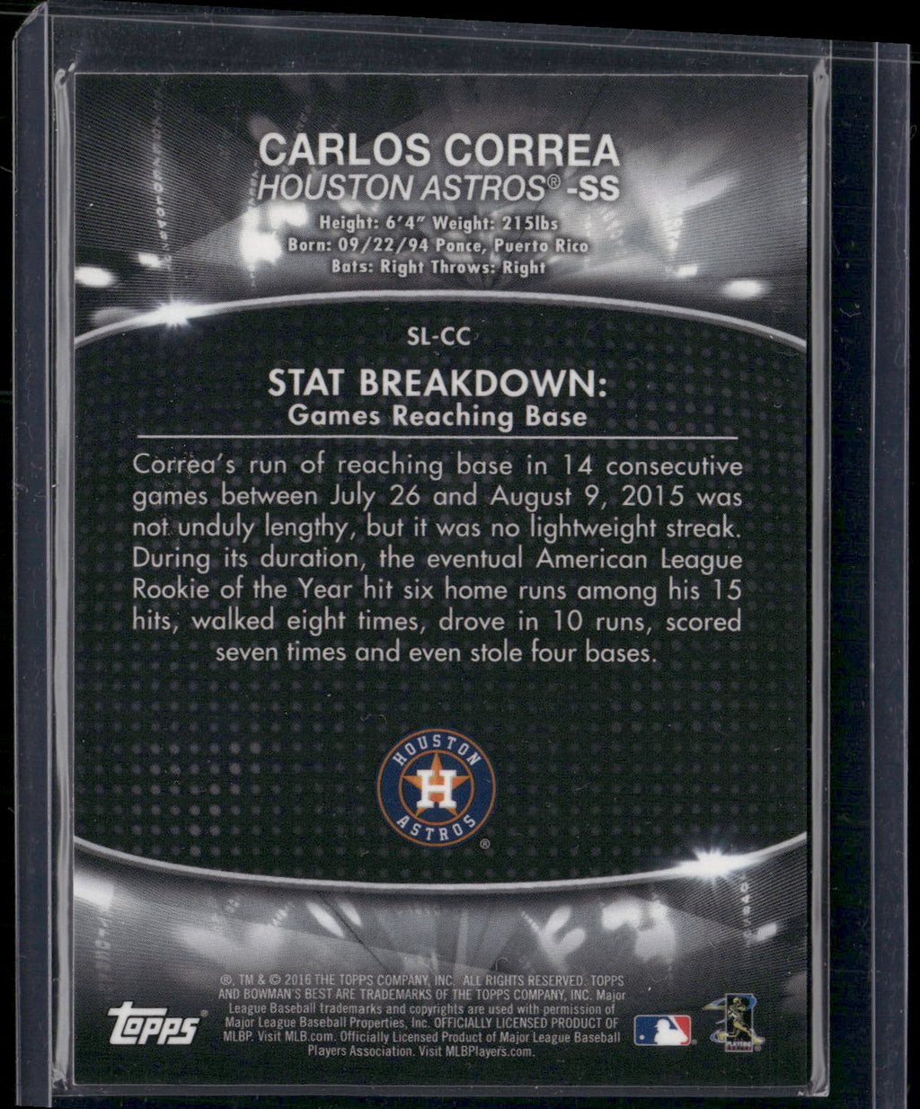 2016 Bowman's Best #SL-CC Carlos Correa Stat Lines