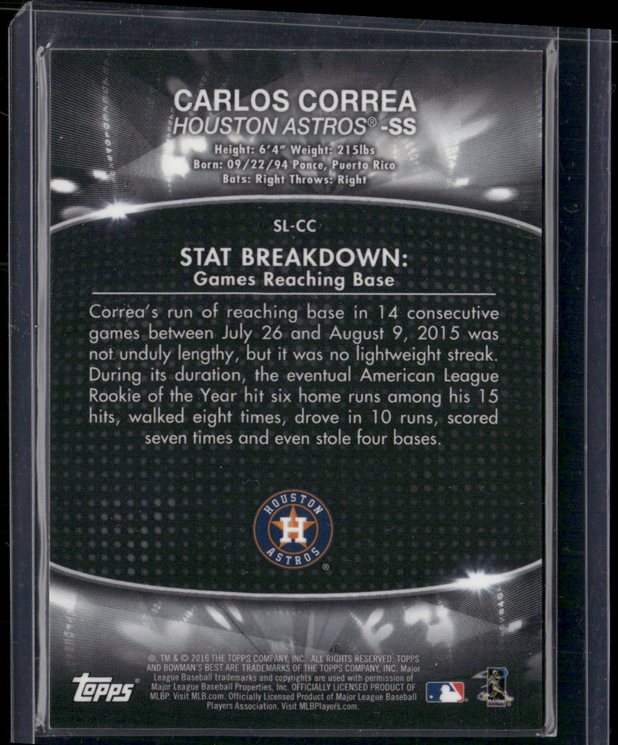 2016 Bowman's Best #SL-CC Carlos Correa Stat Lines