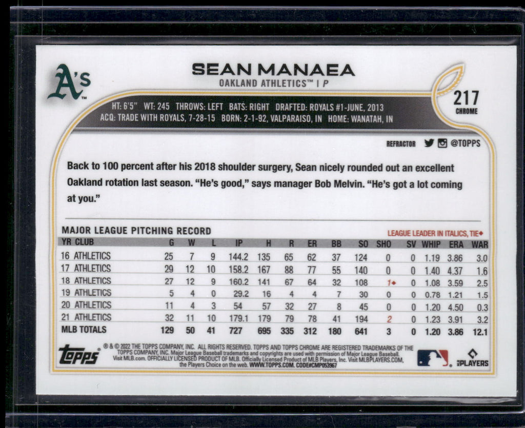 2022 Topps Chrome #217 Sean Manaea Refractor