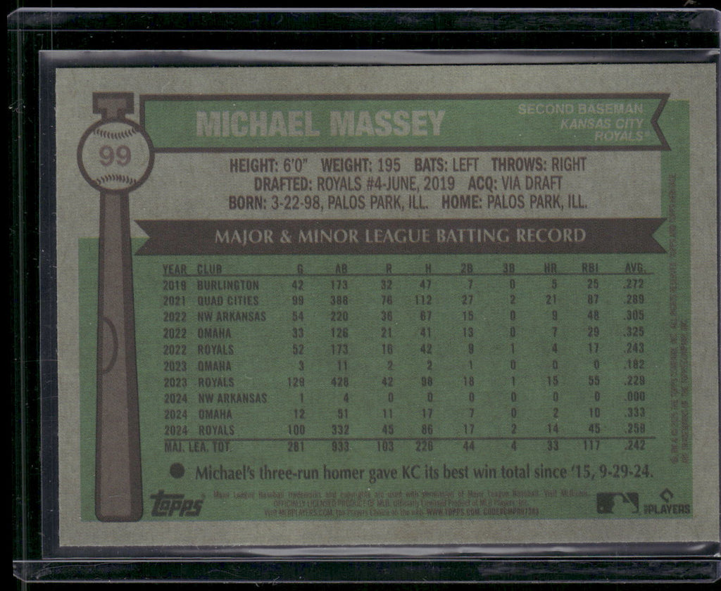 2025 Topps Heritage #99 Michael Massey Chrome Pink Sparkle Refractor